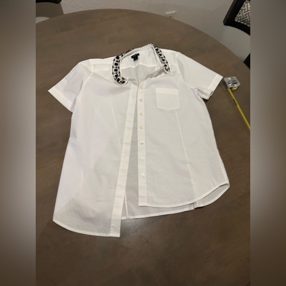 J. Crew White Shirt with Patterned Collar